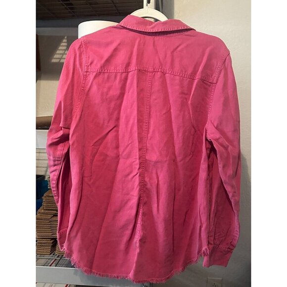 Foxcroft Pink Long Sleeve Button Down Collared Shirt Distressed Hem Women Sz 12 - Picture 7 of 7
